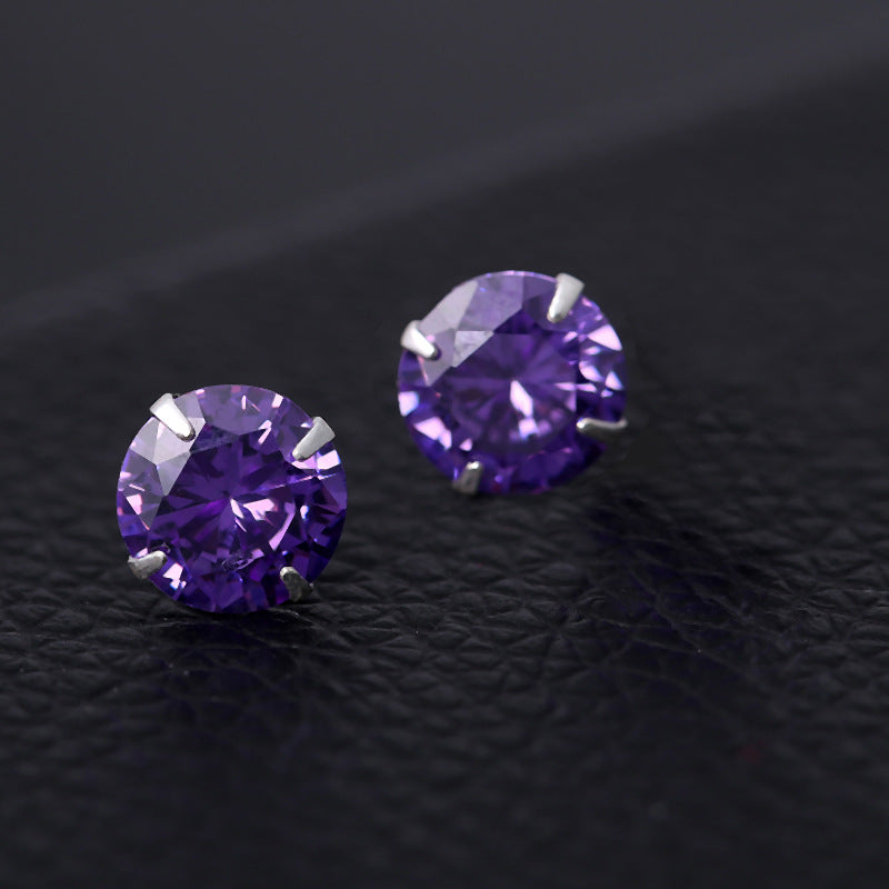 Women's & Men's Sier With Diamonds Round Square Colorful Earrings