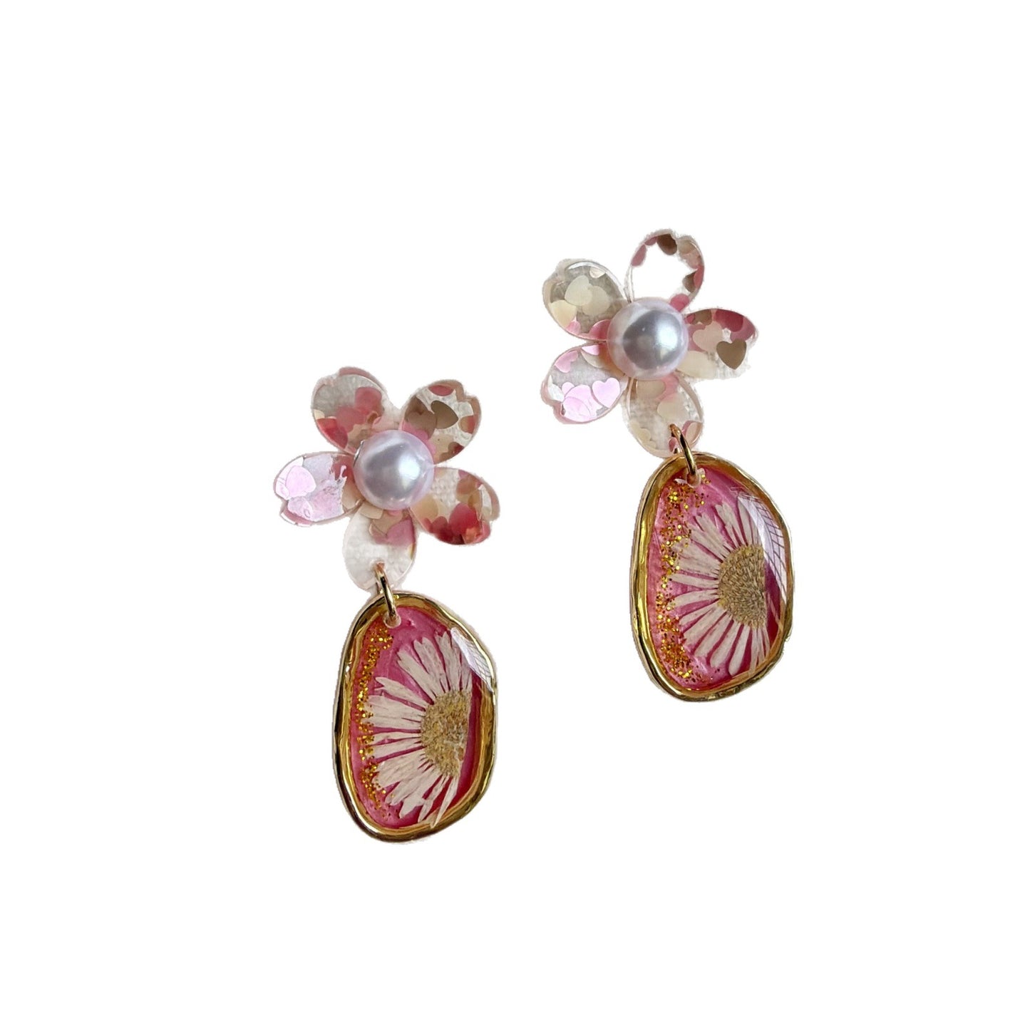 Daisy Pink Temperament Clear Sweet Artistic Earrings