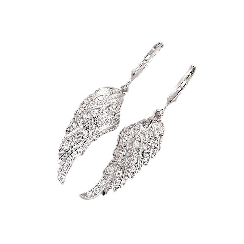 Popular Bridal Exquisite Luxury Feather Leaf Long Angel Earrings