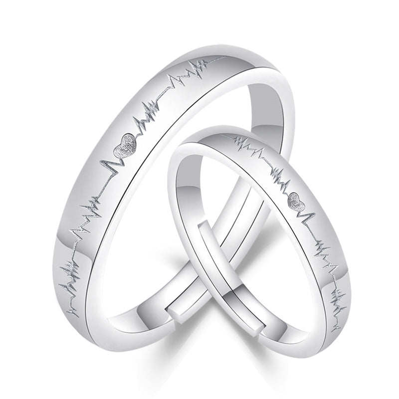 Women's & Men's Couples Openings Sier-plated Couple Fashion Ecg Rings