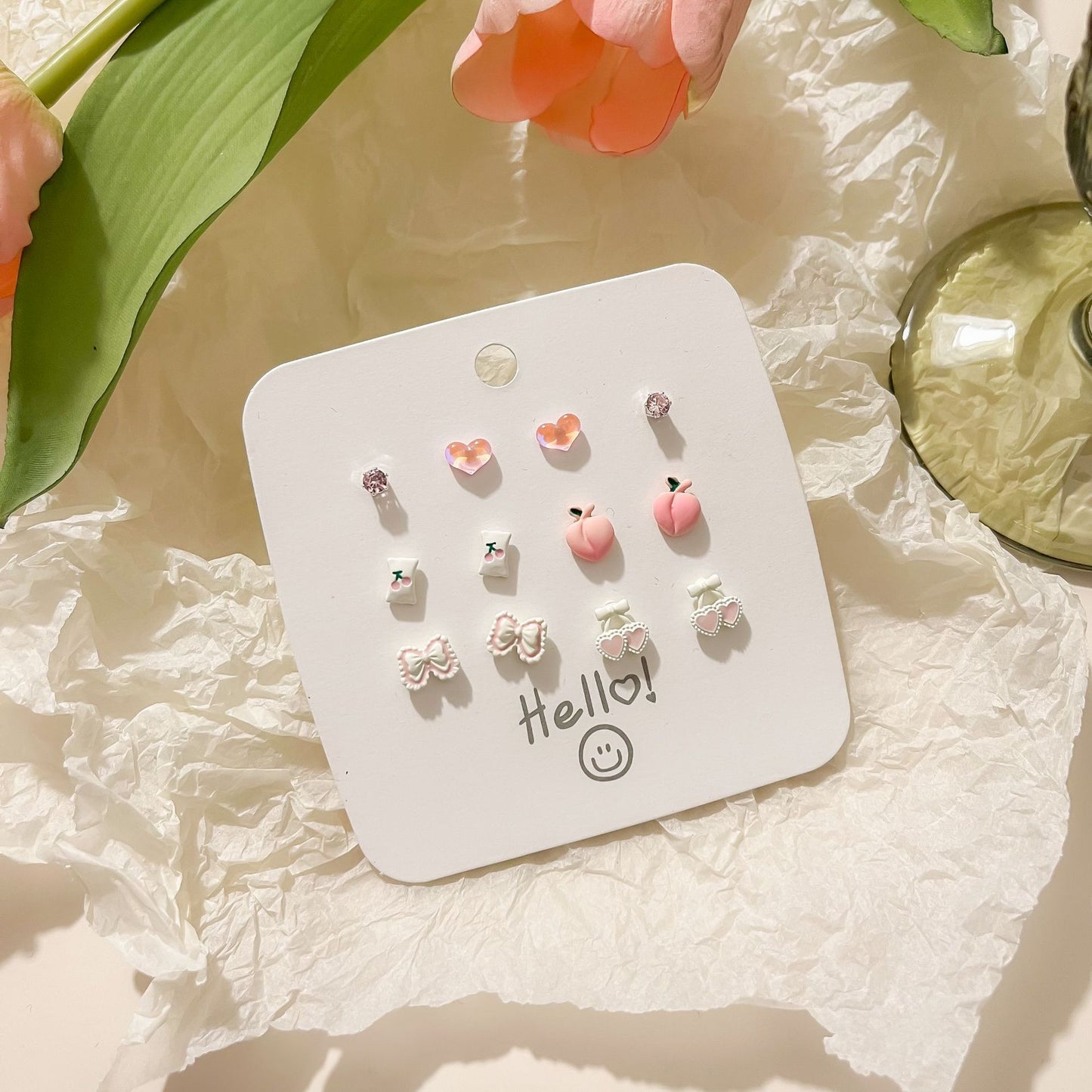 Sier Needle Summer Suit Fresh Green Sweet Earrings