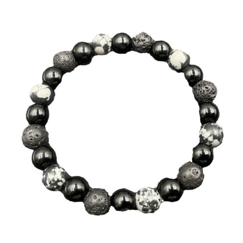 Men's Black Agate Boys Crystal Design High Bracelets