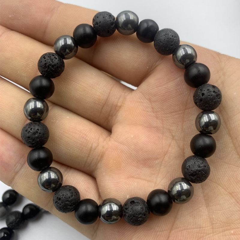 Men's Black Agate Boys Crystal Design High Bracelets