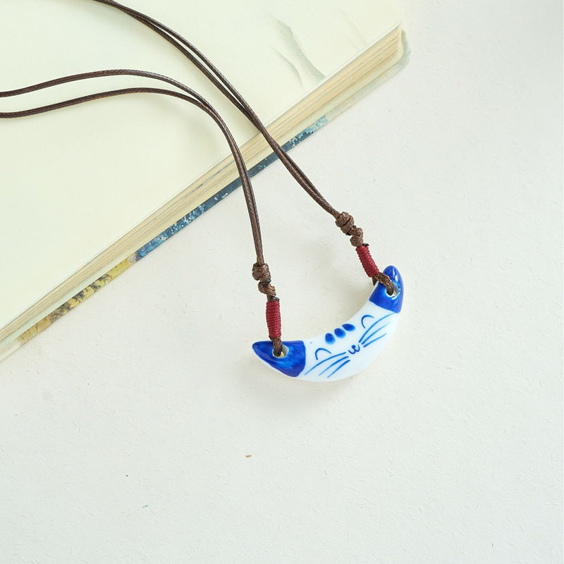 Ceramic Ornament Cute Cartoon Sweater Chain Long Necklaces