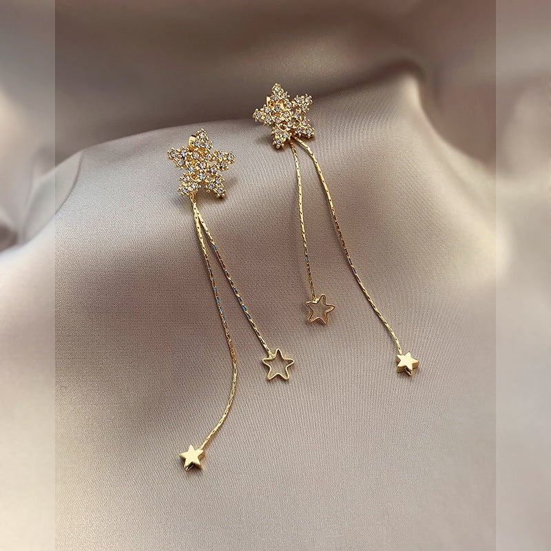Tassel High-grade Sier Needle Metal Light Luxury Pearl Earrings
