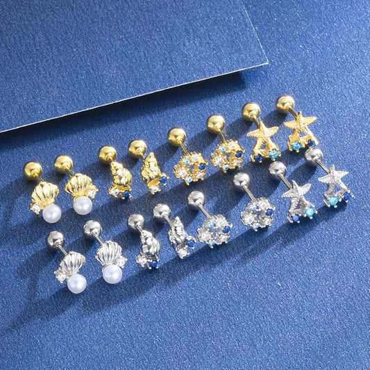 Korean Style Small Ear Bone Starfish Shell Twist Screw Earrings