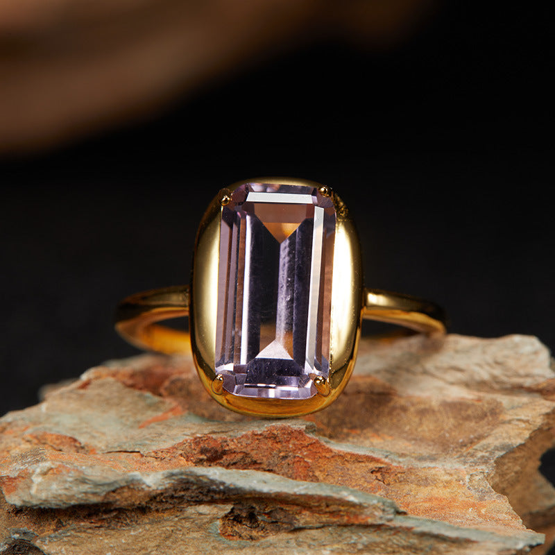 Temperamental Sterling Sier Inlaid Natural Amethyst Female Cube Rings