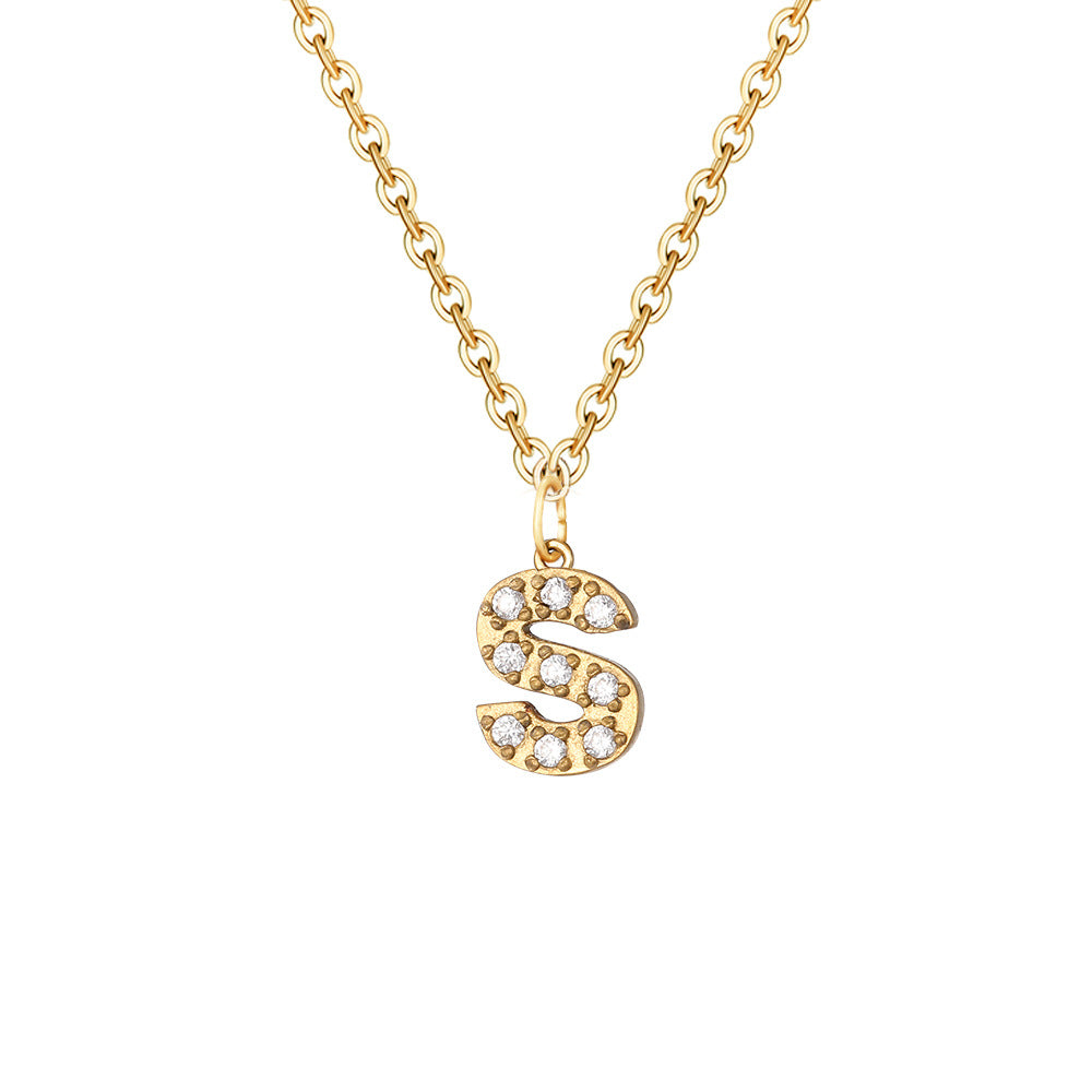 Simple Stainless Steel Diamond Letters Gold-plated Clavicle Necklaces