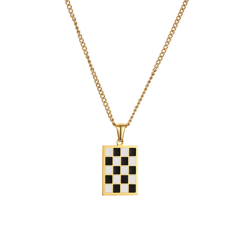 White Chessboard Plaid Love Female Light Luxury Necklaces