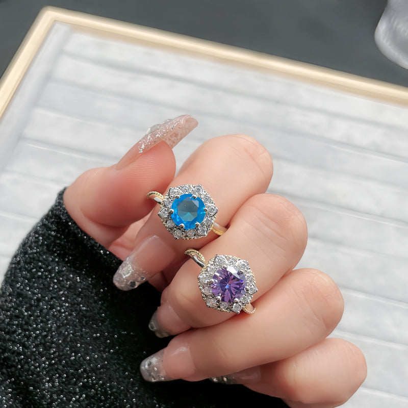 Purple Diamond Open Female Light Luxury Rings