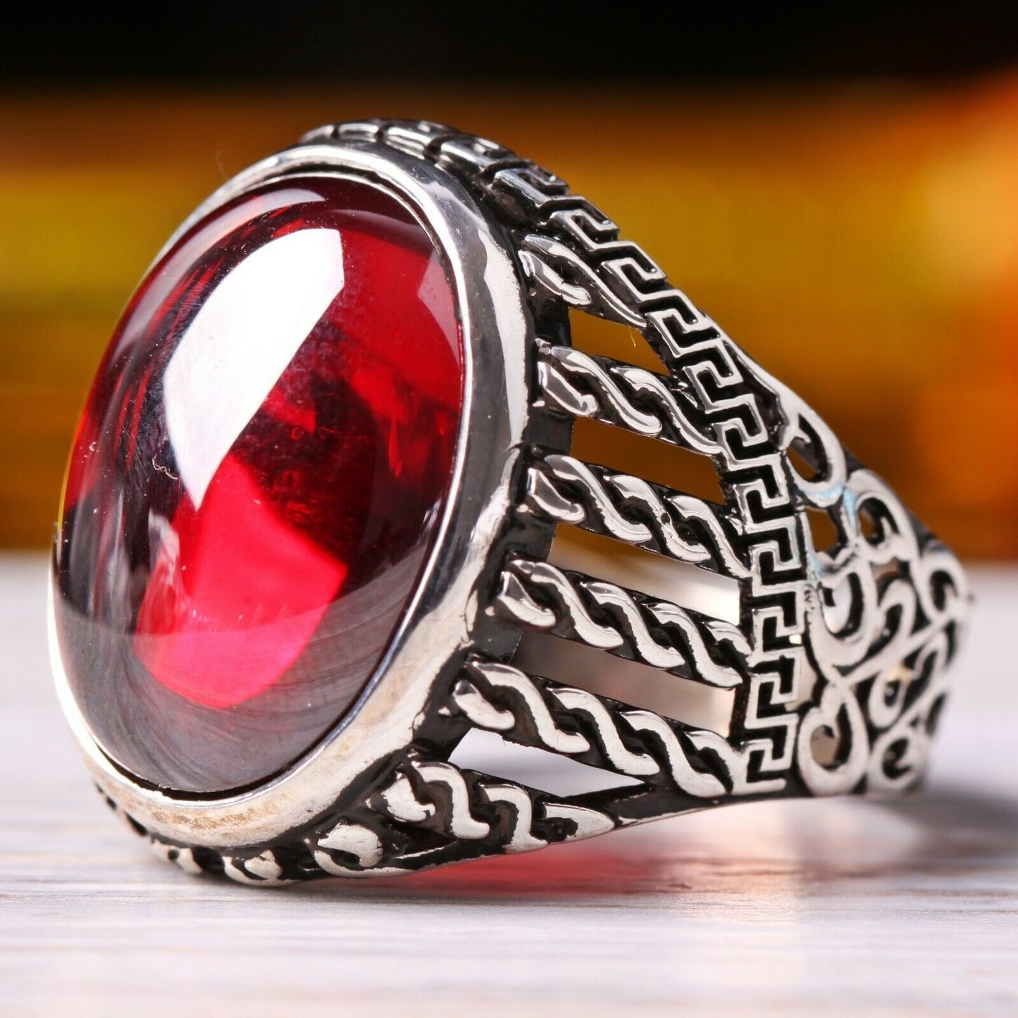 Men's Ornament Vintage Pattern Black Flat Zircon Rings
