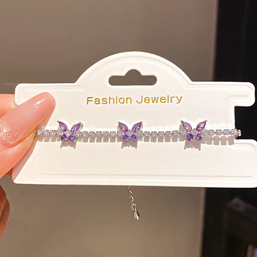 French Style Cold Simple Zircon Butterfly Light Luxury High Sense Bracelet