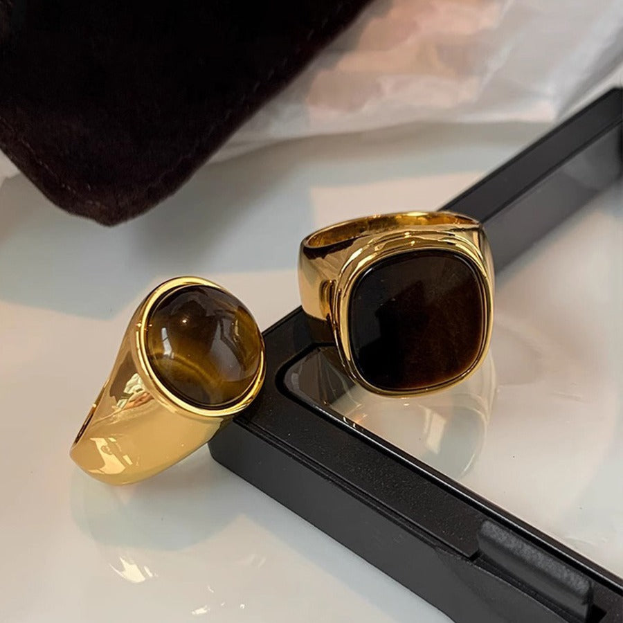 Style Ornament Imitation Tiger Eye Gemstone Female Rings
