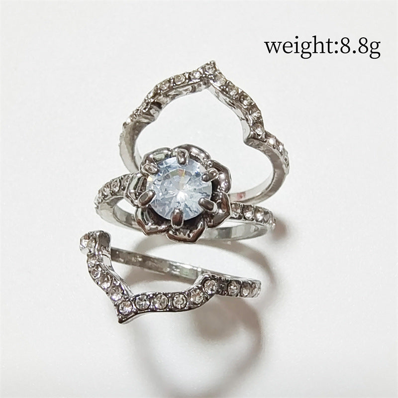 Ornament Rose Gold Fresh Zircon Three-piece Rings
