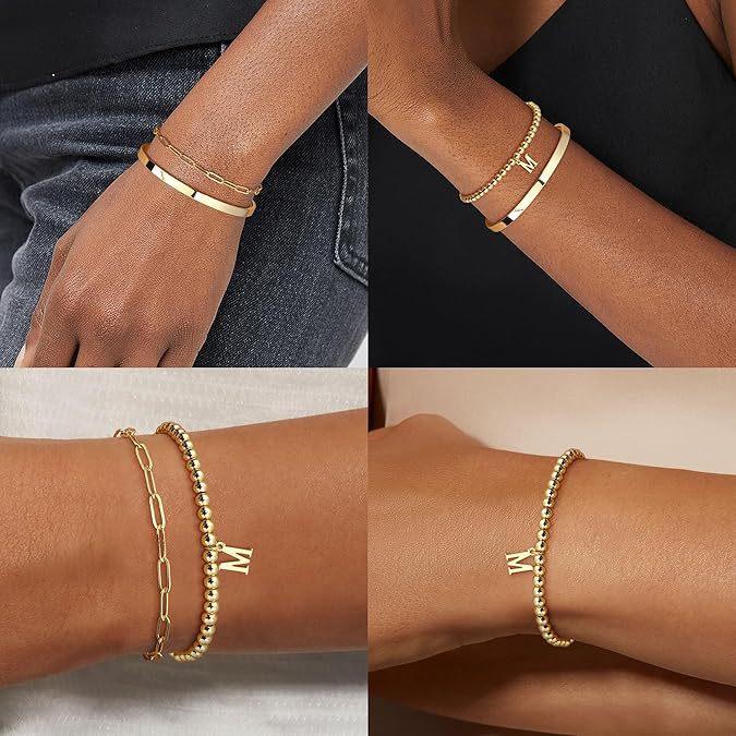 Letter Golden Balls Beaded Clip Glossy Bracelets
