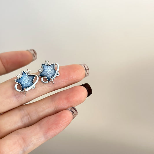 Women's Sier Needle Blue Star Ear Niche Earrings