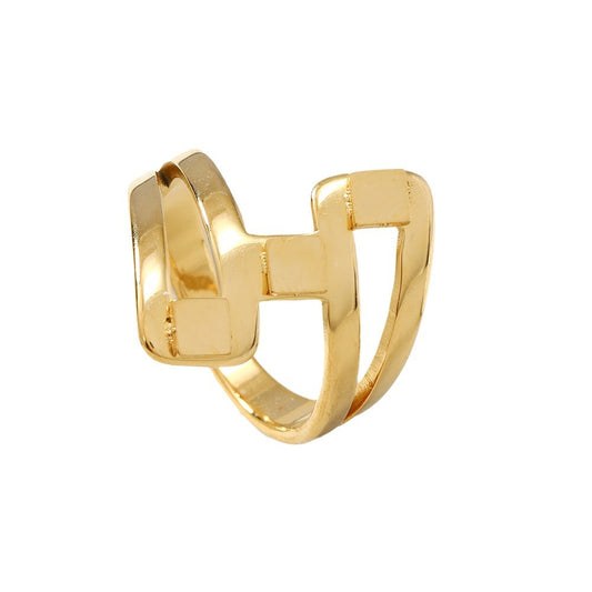 Style Titanium Steel Fashion Cutting Hollow Geometry Welding Square Rings
