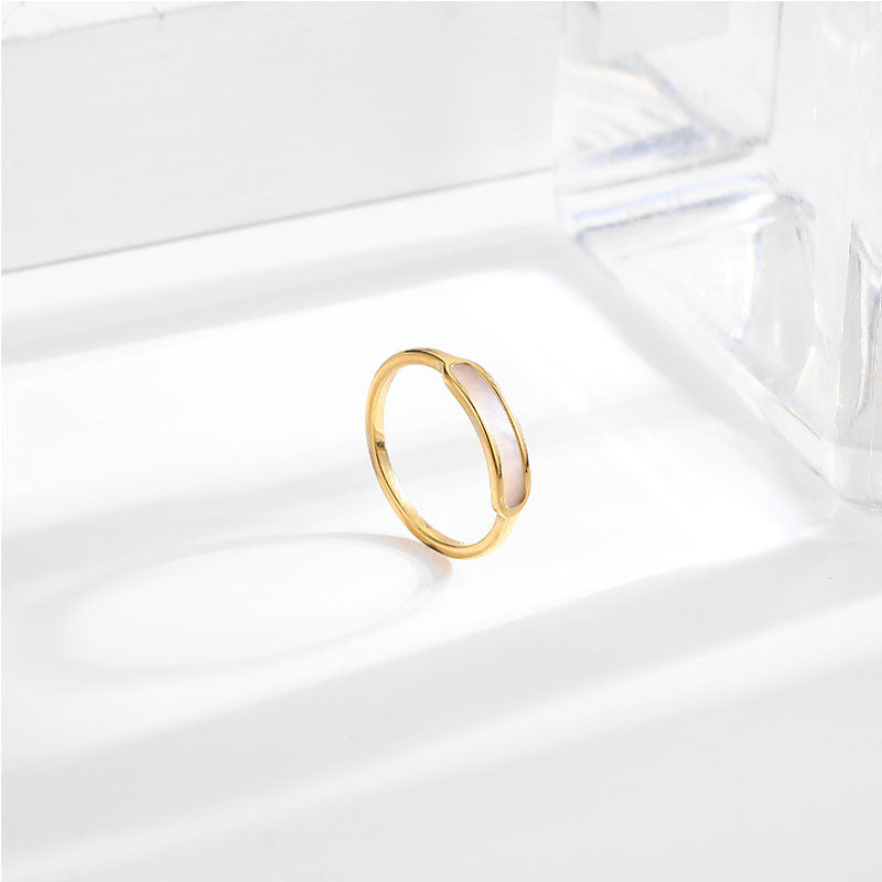 Graceful Geometric White Shell Titanium Steel Female Rings