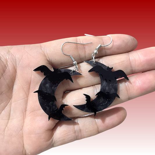 Halloween Funny Acrylic Bat Moon Stainless Steel Earrings