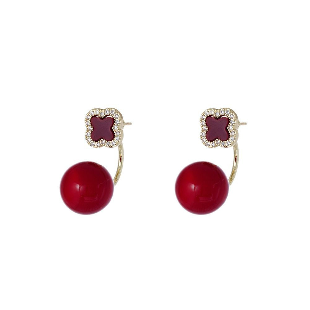 Red Clover Pearl One Style For Design Sense Stud Earrings