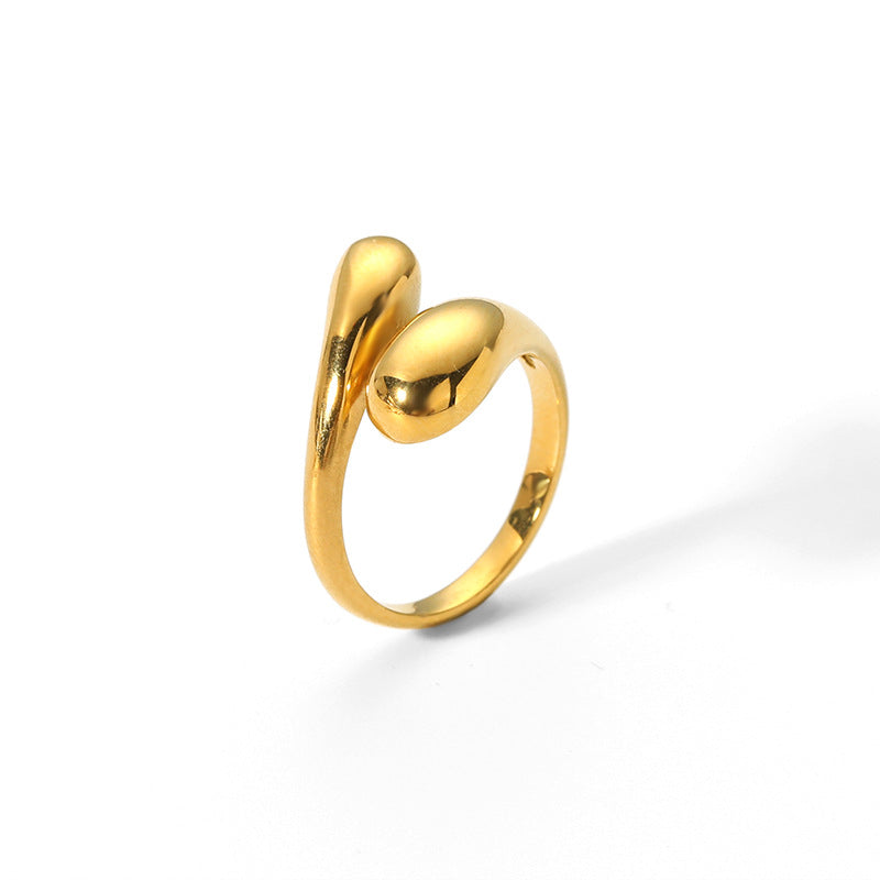 Water Drop Glossy Stainless Steel Gold-plated Rings