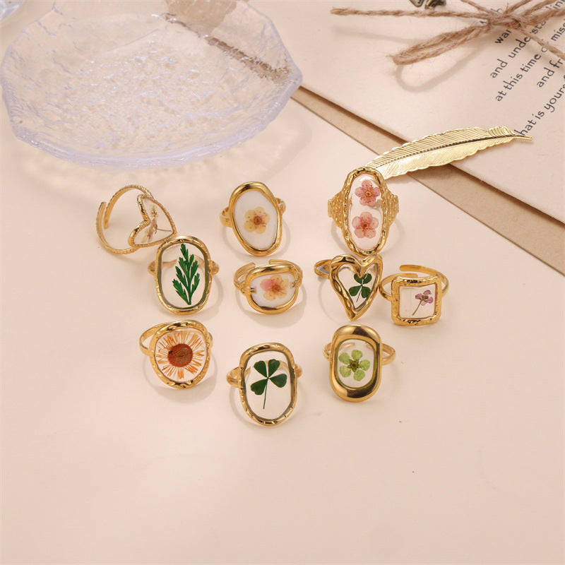 Women's Jewelry Preserved Fresh Flower Series Stainless Steel Design Rings