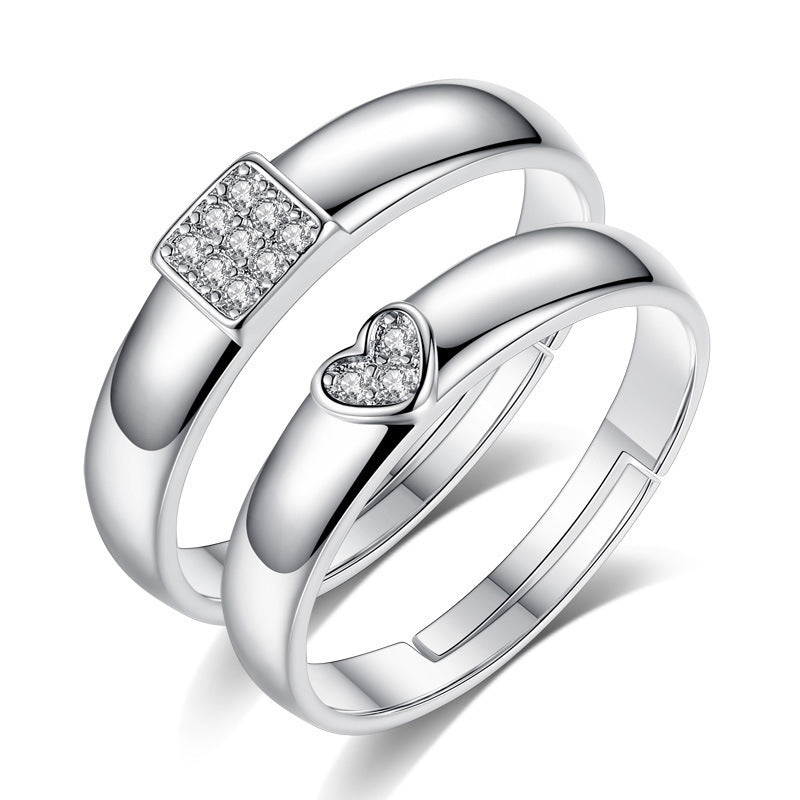 Ornament Open Couple Female Korean Style Zircon Wedding Rings