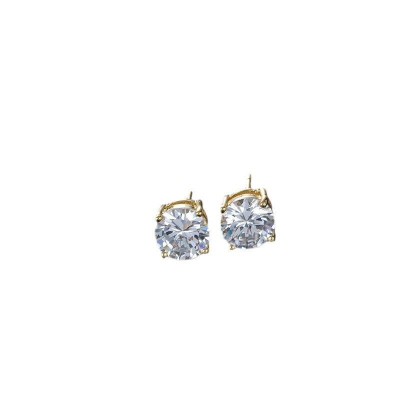 Women's Korean Style Fashion Real Gold Zircon Copper Plating Stud Earrings