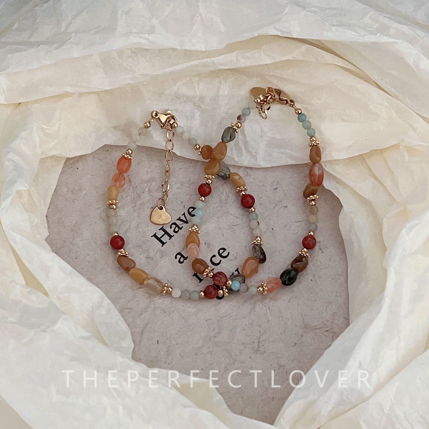 Women's Handmade Natural Stone Agate Gold Sand Blue Bracelets