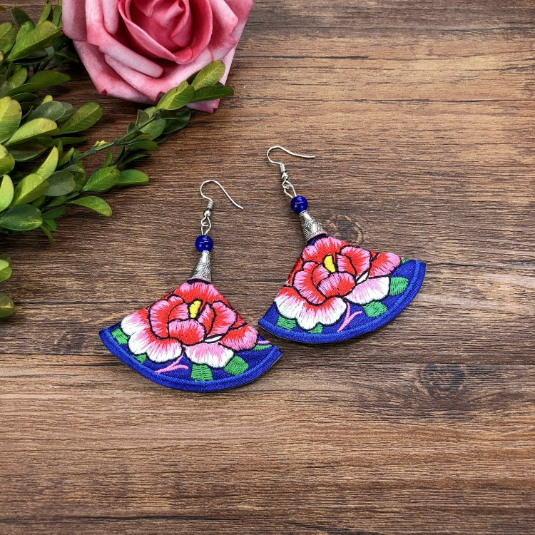 Fabric Yunnan Simple Flower Tassel Female Earrings