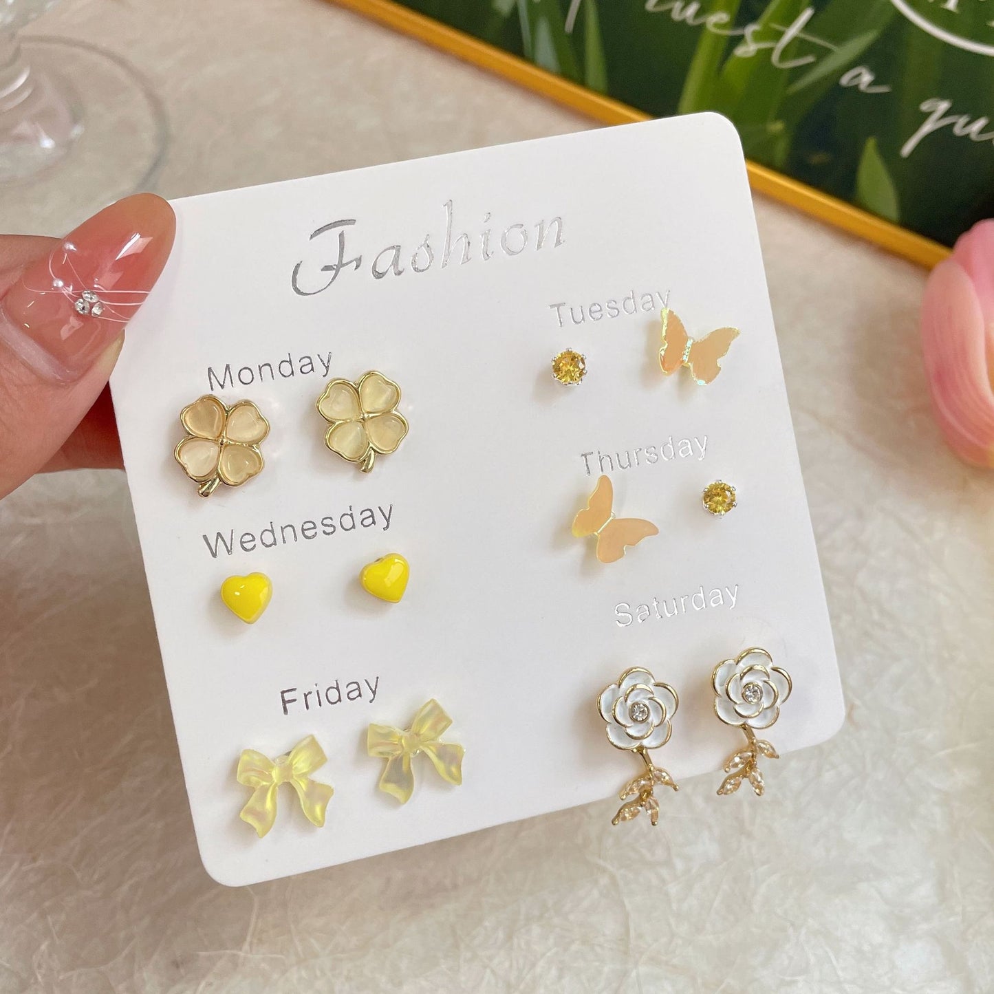 Women's Summer Mint Green Set Sier Needle Rings