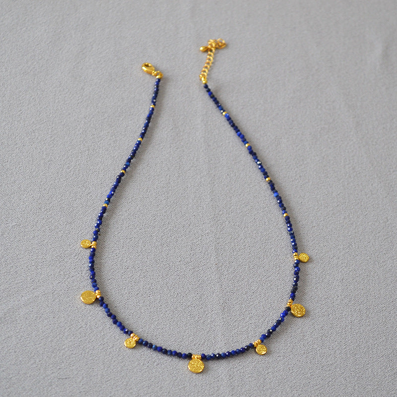 Retro Lapis Turquoise Beaded Gold Coin Simple Temperament Pendants