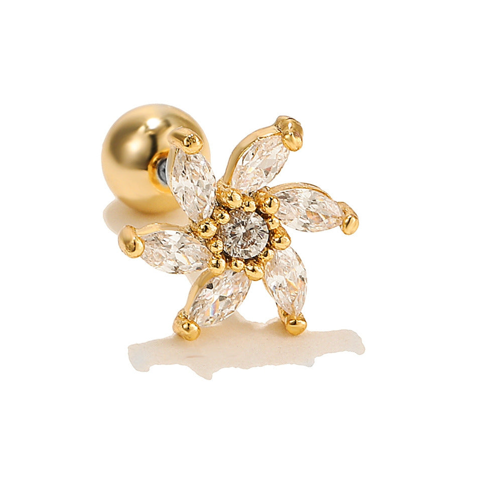 Flower Ear Bone Stainless Steel Thin Rings