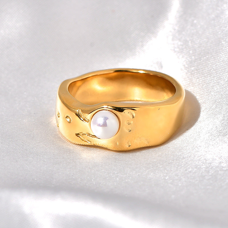 Wind Gold-plated Stainless Steel Lava Pearl Rings