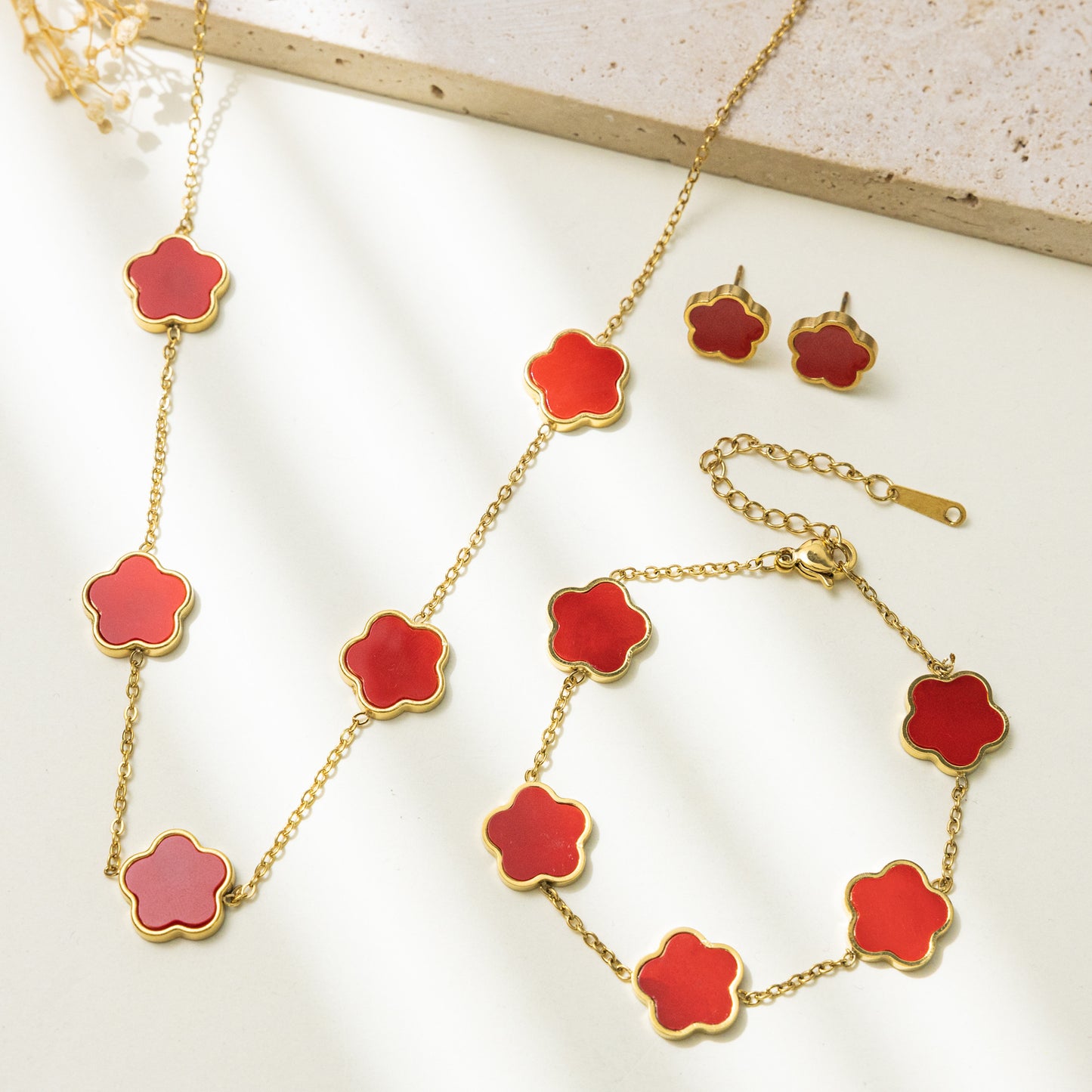 Parthenocissus Grass Flower Titanium Steel Color Retaining Light Luxury Straight Jewelry Set