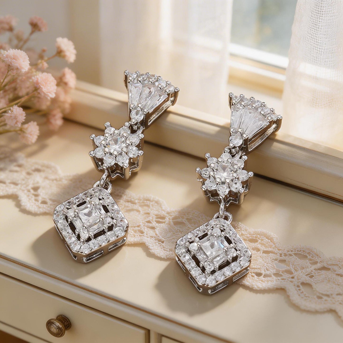 Zirconium Tassel Light Luxury Square Sugar Zircon High Sense Stud Earrings