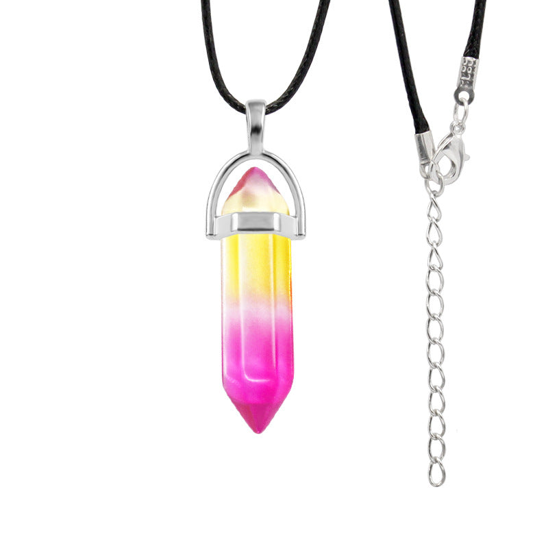 Natural Stone Hexagon Prism Fashion Crystal Necklaces