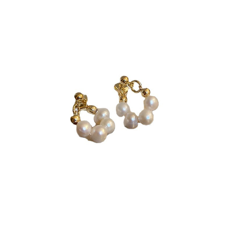 Sier Needle Flower Curved Irregular Pearl Baroque Vintage Earrings