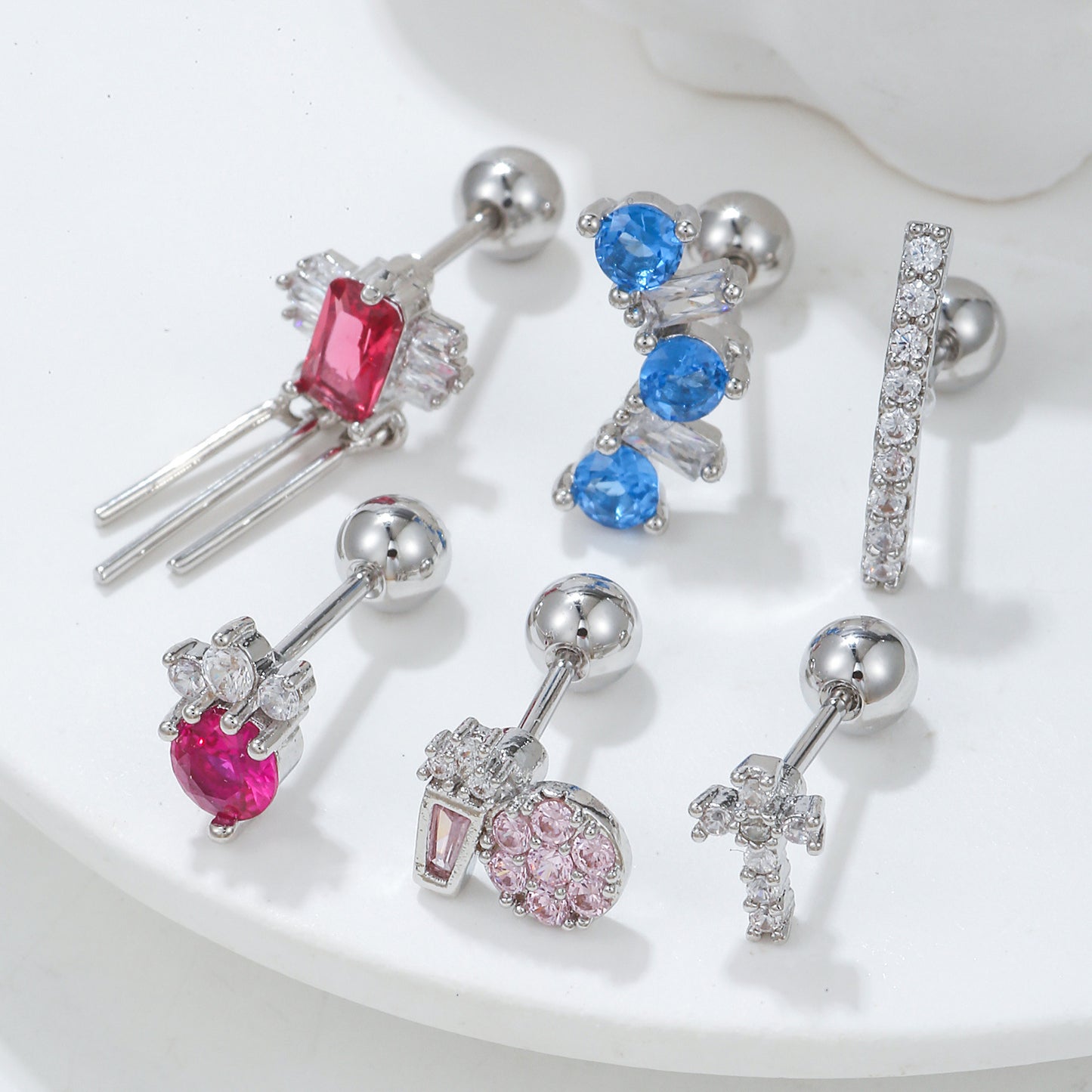Color Zircon Ear Bone Stainless Steel Earrings