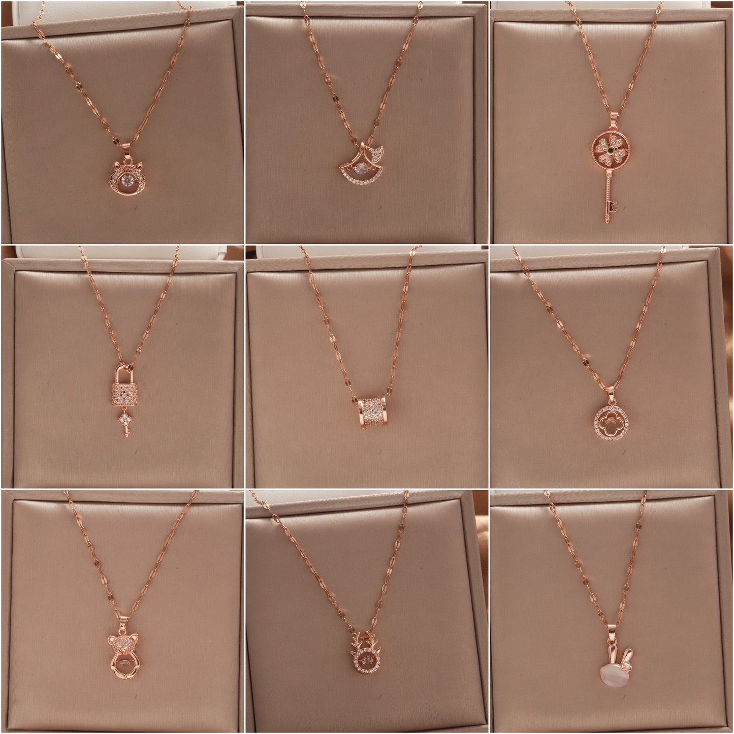 Women's Rose Gold Key Fu Lock Opal Korean Simple Fashion Necklaces