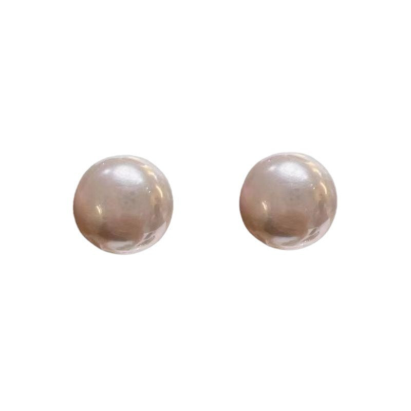 French Flat Round Steamed Bread Pearl Big Ear Female Earrings