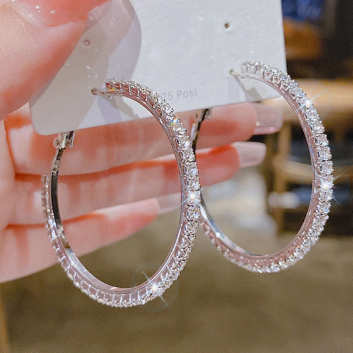 Shining Big Hoop Claw Chain Rhinestone Earrings