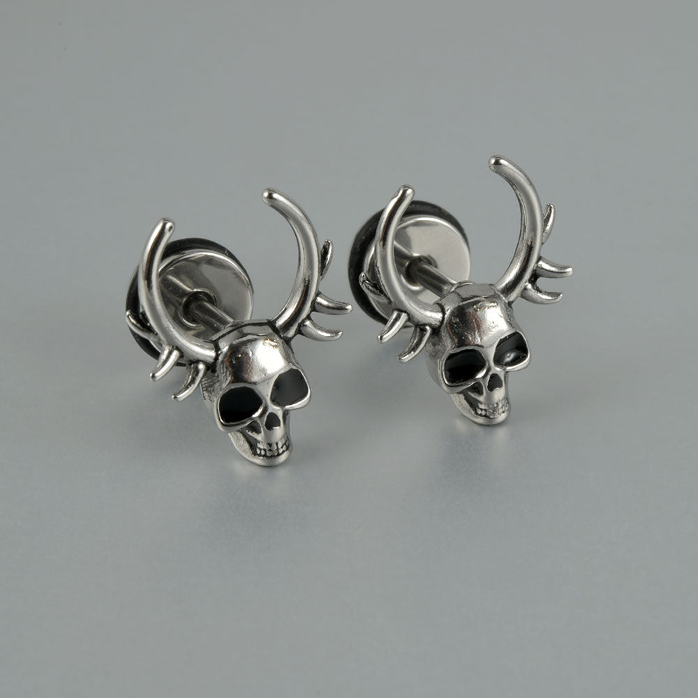 Steel Punk Skull Five Star Drop Earrings