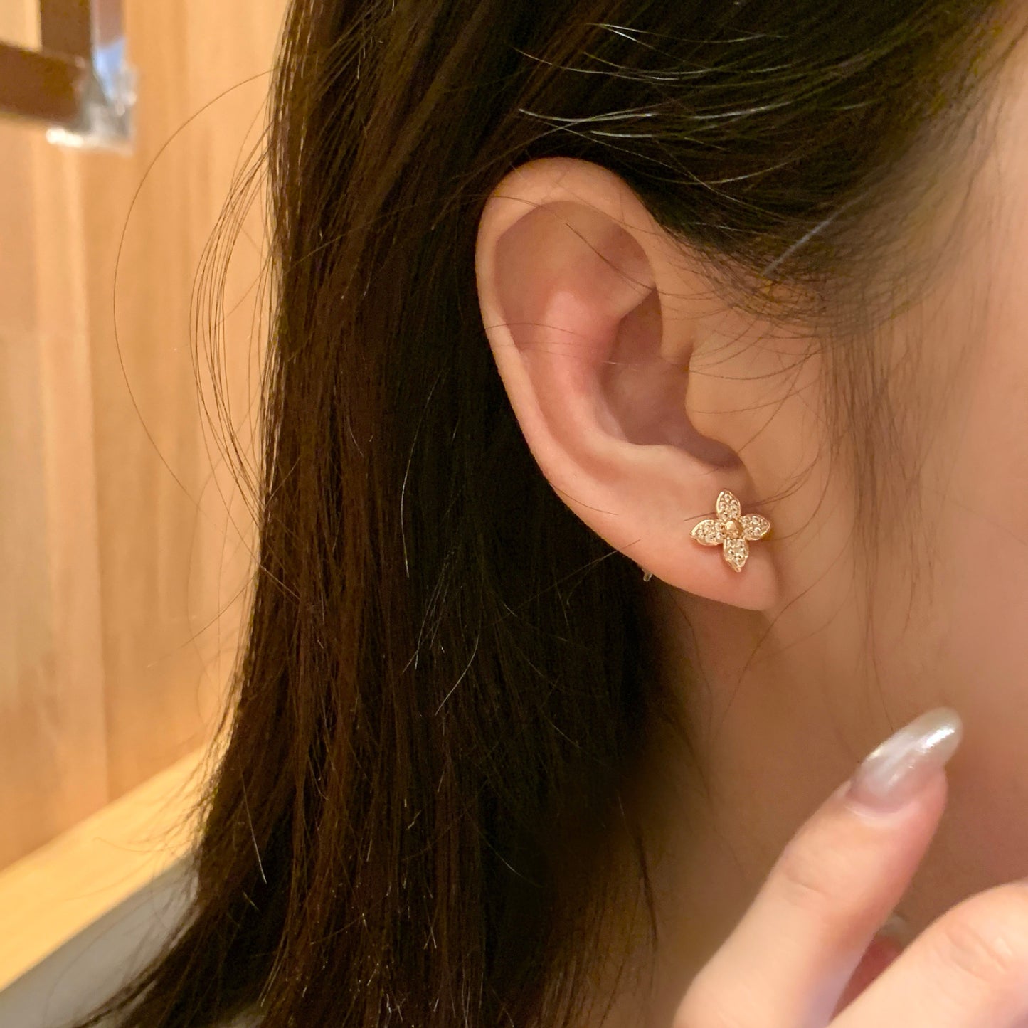Women's Needle Real Gold Plating Diamond Four Earrings
