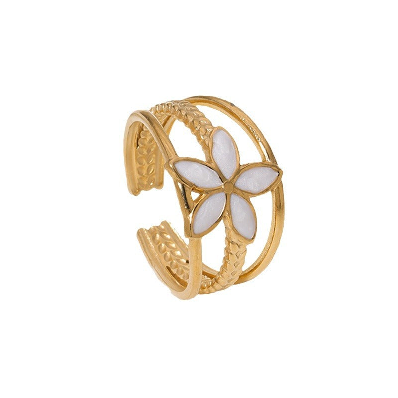 Retro Titanium Steel Open Female Niche Design Flower Rings