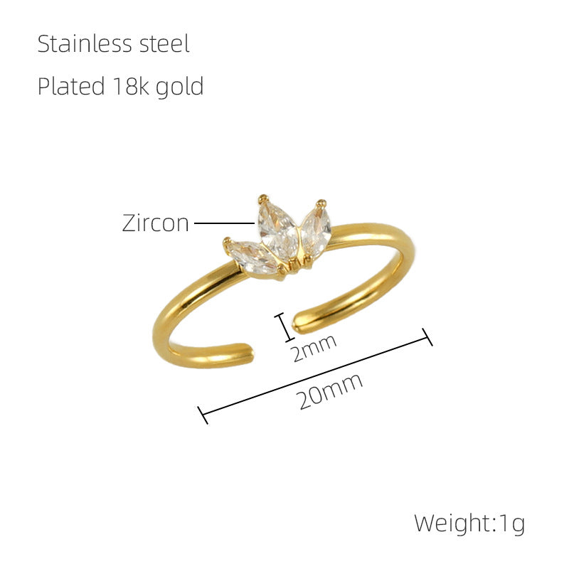 Women's Stainless Steel Inlaid Zircon Open Design Rings