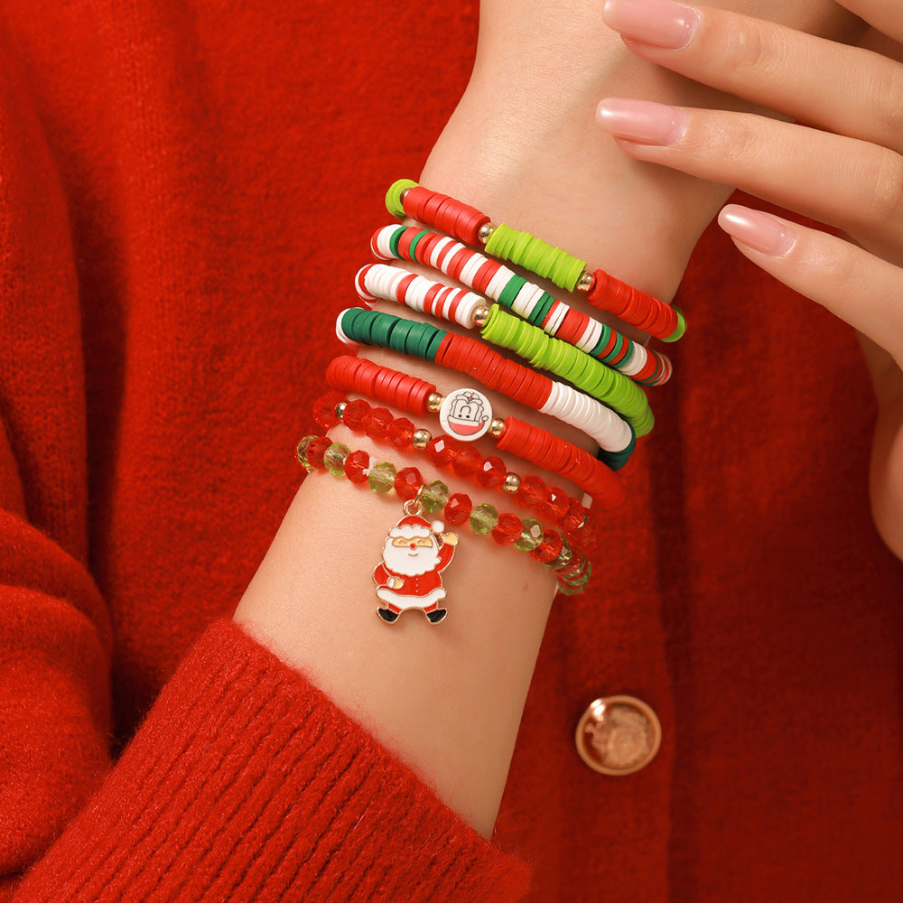 Red Green Christmas Letter Polymer Clay Bracelets