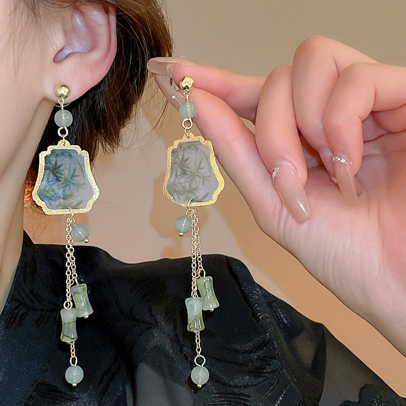 Chinese Style Flower Bamboo Tassel Fashion Trend Ear Hook Earrings