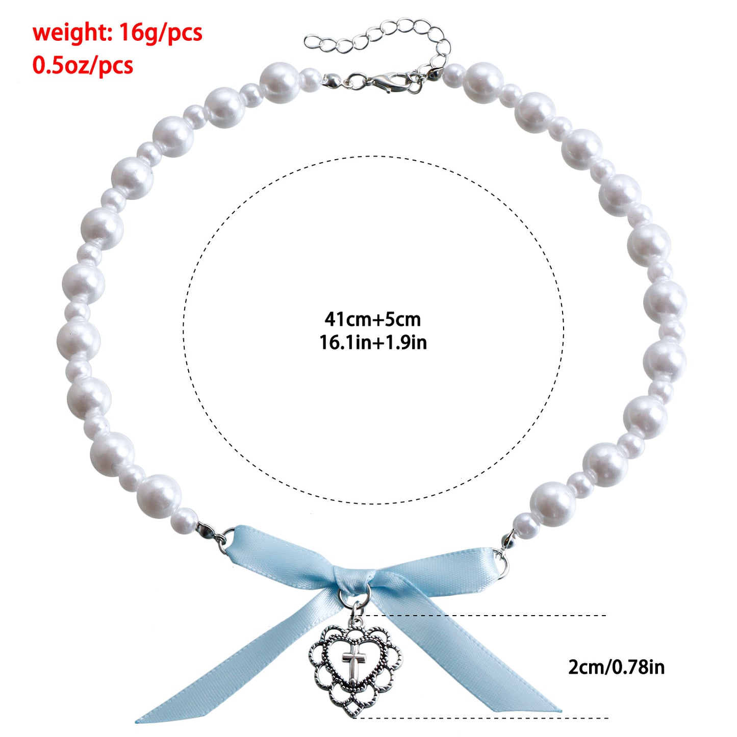 Ornament Love Cross Imitation Pearl Beaded Classic Style Ribbon Necklaces