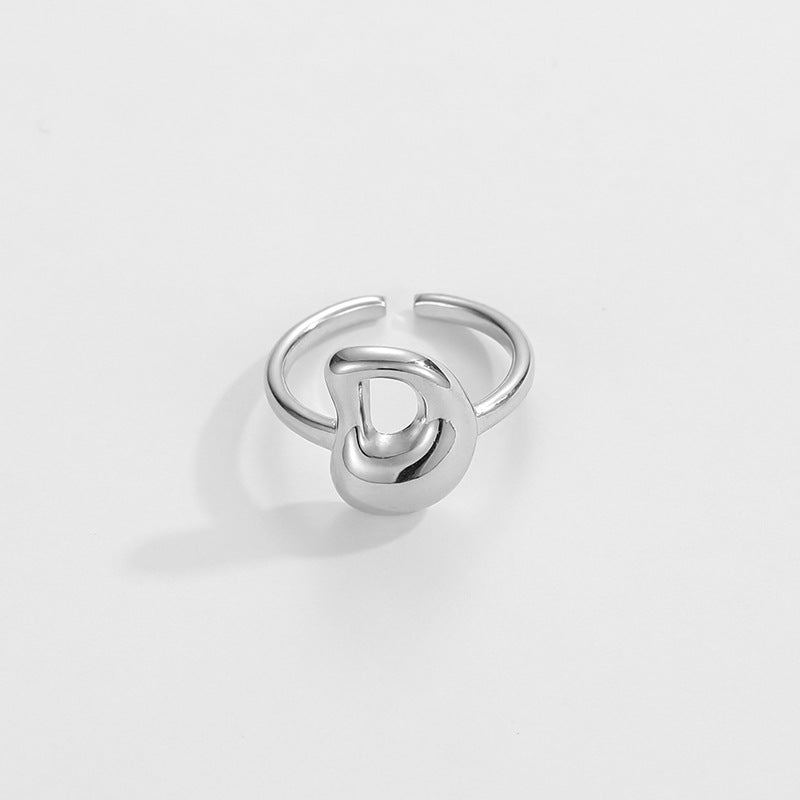 Hop Letters Glossy Sier Open Adjustable Rings